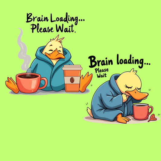 Brain Loading Duck PNG Bundle – 2 Cute Coffee Designs (Discounted Price!)